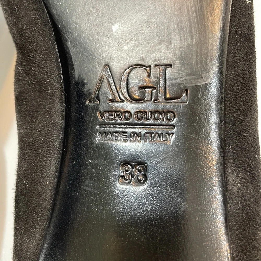 AGL Attilio Giusti Leombruni Shoes 38 Made In Italy Black Leather Dress Pump